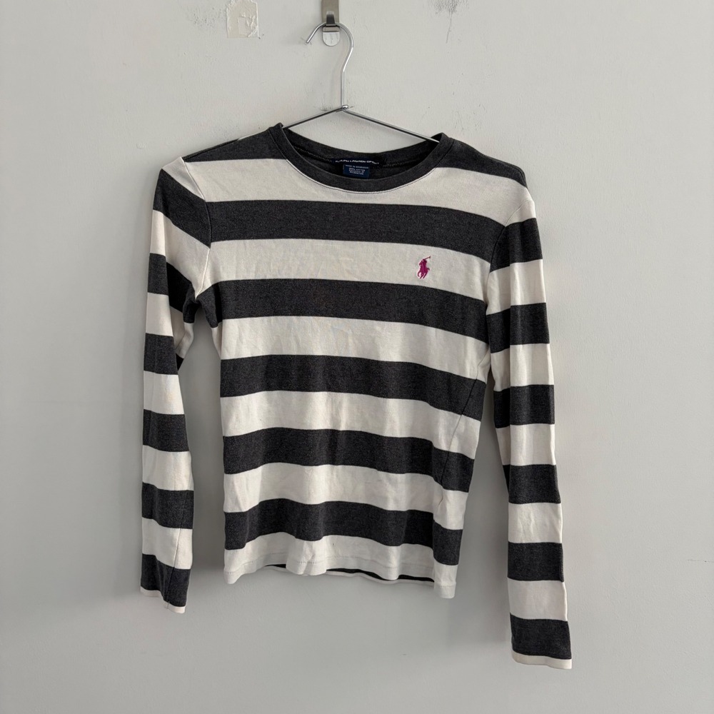 Ralph Lauren Sport Womens Striped Long Sleeve Tee Gray White Small